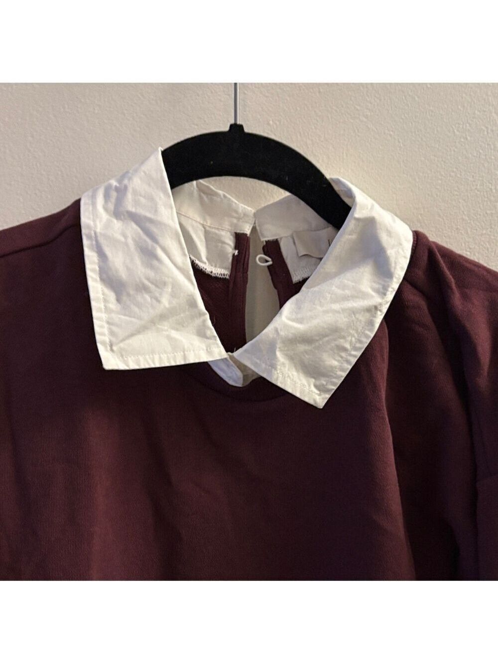 LOFT Burgundy and White faux Layered Sweatshirt - Picture 3 of 4